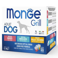 Monge (Монж) Grill Multipack Chicken&Turkey&Beef&Cod Fish – Набор паучей с курицей, индейкой, говядиной, треской для собак крупных пород (12х100 г)