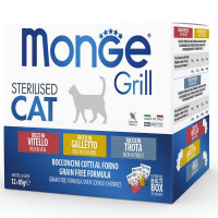 Monge (Монж) Grill Sterilised Cat Multipack Cockerel&Trout&Vea – Набір паучів з півнем, фореллю, телятиною для стерилізованих котів (12х85 г) в E-ZOO