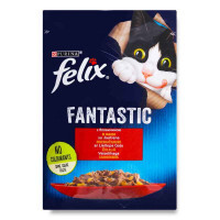 Felix (Феликс) Fantastic - Влажный корм с говядиной для котов (кусочки в желе) (85 г) в E-ZOO