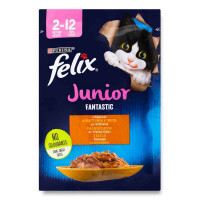 Felix (Фелікс) Junior Fantastic - Вологий корм із куркою для кошенят (шматочки в желе) (85 г) в E-ZOO