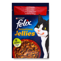 Felix (Феликс) Sensations Jellies - Влажный корм с говядиной и томатами для котов (кусочки в желе) (85 г)