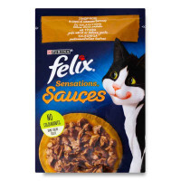 Felix (Феликс) Jellies Sensations - Влажный корм с индейкой для котов (кусочки в соусе со вкусом бекона) (85 г)