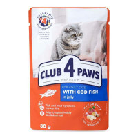 Club 4 Paws (Клуб 4 Лапы) Premium Adult Cat Cod Fish in Jelly - Влажный корм с треской для взрослых котов (кусочки в желе) (80 г) в E-ZOO