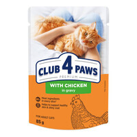 Club 4 Paws (Клуб 4 Лапи) Premium Adult Cat Chicken in Gravy - Вологий корм з куркою для дорослих котів (шматочки в соусі) (24х85 г(box)) в E-ZOO