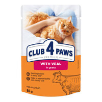 Club 4 Paws (Клуб 4 Лапи) Premium Adult Cat Veal in Gravy - Вологий корм з телятиною для дорослих котів (шматочки в соусі) (85 г) в E-ZOO