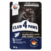 Club 4 Paws (Клуб 4 Лапы) Premium Selection Adult Dog Slices Duck and Turkey in Gravy - Влажный корм с уткой и индейкой для взрослых собак (кусочки в соусе) (85 г)