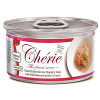 Cherie (Шері) Cat Yellowfin mix Skipjack Tuna with Wild Salmon Entrеes in Gravy - Вологий корм з тунцем та лососем для дорослих котів (шматочки в соусі) (80 г) в E-ZOO