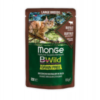 Monge (Монж) BWild Grain Free Wet Buffalo Large Breeds - Влажный беззерновой корм из мяса буйвола с овощами для кошек крупных пород (кусочки в соусе) (85 г) в E-ZOO