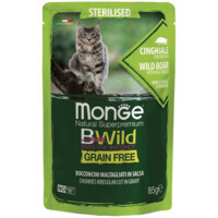 Monge (Монж) BWild Grain Free Wet Wild Boar Sterilized Adult Cat - Влажный беззерновой корм из мяса дикого кабана для стерилизованных кошек (кусочки в соусе) (85 г) в E-ZOO