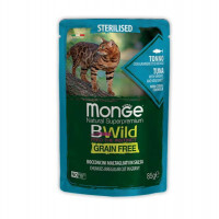 Monge (Монж) BWild Grain Free Wet Tuna with Shrimp Sterilized Adult Cat - Вологий беззерновий корм з тунця та креветок для стерилізованих котів (шматочки в соусі) (85 г) в E-ZOO