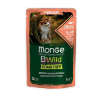 Monge (Монж) BWild Grain Free Wet Salmon with Shrimp Sterilized Adult Cat - Вологий беззерновий корм із лосося та креветок для стерилізованих котів (шматочки в соусі) (85 г) в E-ZOO