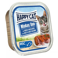 Happy Cat (Хэппи Кэт) Minkas Duo Rind & Wildlachs - Влажный корм с говядиной и диким лососем для взрослых котов (кусочки с паштетом в соусе) (100 г)
