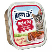 Happy Cat (Хэппи Кэт) Minkas Duo Geflugel & Rind - Влажный корм с птицей и говядиной для взрослых котов (кусочки с паштетом в соусе) (100 г)