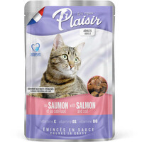 Plaisir (Плезир) Adult Sterilized Cat Salmon&Cod Chunks In Gravy - Полнорационный влажный корм с лососем и треской для взрослых стерилизованных котов (кусочки в соусе) (100 г)