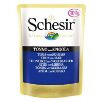 Schesir (Шезир) Tuna & Seabass - Консервированный корм с тунцом и окунем для взрослых котов (кусочки в желе)