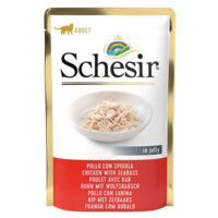 Schesir Chicken with Seabass - Консервированный корм с курицей и окунем для взрослых котов (кусочки в желе) (85 г) в E-ZOO