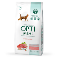 OptiMeal (ОптиМил) Sterilized Cat Beef & Sorghum – Сухой корм с высоким содержанием говядины и сорго для взрослых котов (1,5 кг) в E-ZOO