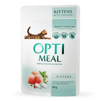 OptiMeal (ОптіМіл) Kitten Chicken – Консервований корм з куркою для кошенят (шматочки) (3+1 (85 г)) в E-ZOO