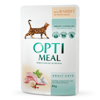 OptiMeal (ОптиМил) Adult Cats Rabbit in White sauce – Консервированный корм с кроликом в белом соусе для взрослых котов (кусочки в соусе) (12х85 г (box)) в E-ZOO