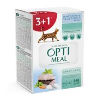 OptiMeal (ОптіМіл) Adult Cats Cod Fish & Vegetable in jelly – Консервований корм з тріскою та овочами для дорослих котів (шматочки в желе) (3+1 (85 г)) в E-ZOO