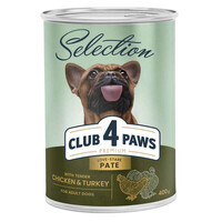 Club 4 Paws (Клуб 4 Лапы) Premium Selection Adult Dog Chicken & Turkey Pate - Влажный корм с курицей и индейкой для взрослых собак (паштет) (400 г) в E-ZOO