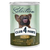 Club 4 Paws (Клуб 4 Лапи) Premium Selection Adult Dog Turkey & Lamb Pate - Вологий корм з індичкою та ягням для дорослих собак (паштет) (12x400 г (box)) в E-ZOO