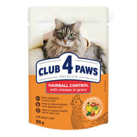 Club 4 Paws (Клуб 4 Лапи) Premium Hairball Control Adult Cat Chicken in Gravy - Вологий корм із куркою для котів, що сприяє виведенню шерсті зі ШКТ (шматочки в соусі) (24х80 г(box)) в E-ZOO