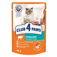 Club 4 Paws (Клуб 4 Лапы) Premium Cat Sterilized Beef in Jelly - Влажный корм с говядиной для стерилизованных котов (кусочки в желе) (80 г) в E-ZOO