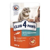 Club 4 Paws (Клуб 4 Лапи) Premium Adult Cat Mackerel in Gravy - Вологий корм із макреллю для котів (шматочки в соусі) (24х100 г(box)) в E-ZOO