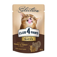 Club 4 Paws (Клуб 4 Лапы) Premium Selection Cat Slices Rabbit & Turkey in Gravy - Влажный корм с кроликом и индейкой для котов (слайсы в соусе) (80 г) в E-ZOO