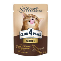 Club 4 Paws (Клуб 4 Лапи) Premium Selection Cat Slices Atlantic & Baltic Herring in Jelly - Вологий корм з оселедцем та салакою для дорослих котів (слайси в желе) (80 г) в E-ZOO