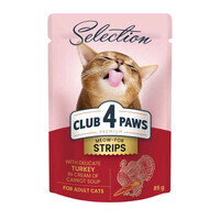 Club 4 Paws (Клуб 4 Лапи) Premium Selection Cat Strips Turkey in Cream Soup - Вологий корм з індичкою в крем-супі для котів (смужки) (85 г) в E-ZOO