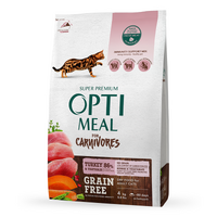 OptiMeal (ОптіМіл) Adult Cat Grain Free Carnivores Turkey & Vegetables – Беззерновий повнораціонний сухий корм з індичкою та овочами для дорослих котів (4 кг) в E-ZOO