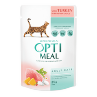 OptiMeal (ОптиМил) Adult Cats Turkey & Pumpkin Sauce – Консервированный корм с индейкой для взрослых кошек (кусочки в тыквенном соусе) (85 г) в E-ZOO