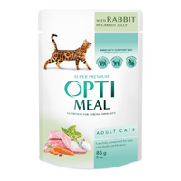 OptiMeal (ОптиМил) Adult Cats Rabbit in Carrot Jelly – Консервированный корм с кроликом для взрослых котов (кусочки в морковном желе) (85 г) в E-ZOO