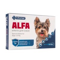 Vitomax (Вітомакс) Alfa – Протипаразитарні краплі Альфа на холку проти бліх та кліщів для собак (1 піпетка) (1,5-4 кг) в E-ZOO