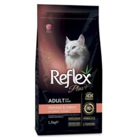 Reflex Plus (Рефлекс Плюс) Adult Cat Hairball & Indoor Salmon – Cухой корм с лососем для котов, живущих в помещении, способствующий выведению шерсти из ЖКТ (1,5 кг) в E-ZOO