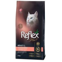 Reflex Plus (Рефлекс Плюс) Adult Cat Hairball & Indoor Salmon – Cухой корм с лососем для котов, живущих в помещении, способствующий выведению шерсти из ЖКТ (15 кг) в E-ZOO