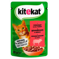Kitekat (Кітікет) - Вологий корм з яловичиною в соусі для котів (85 г) в E-ZOO