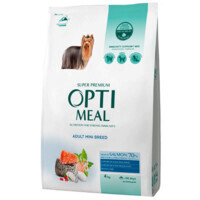 OptiMeal (ОптиМил) Complete Dry Pet Food High in Salmon – Сухой корм с высоким содержанием лосося для взрослых собак малых пород (1,5 кг) в E-ZOO