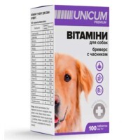 Unicum (Уникум) Premium - Кормовая добавка Витамины бреверс с чесноком для собак (100 таб. / 1 г) в E-ZOO