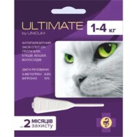 Ultimate by Unicum (Ультімейт Унікум) - Протипаразитарні краплі від бліх і кліщів для дорослих котів (1 піпетка) (1-4 кг) в E-ZOO