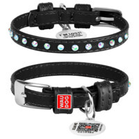 Collar WAUDOG Glamour - Нашийник шкіряний з клейовими стразами і QR паспортом для собак (XXS2 (0,9х19-25 см)) в E-ZOO
