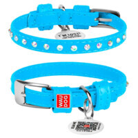 Collar WAUDOG Glamour - Нашийник шкіряний з клейовими стразами і QR паспортом для собак (XXS2 (0,9х19-25 см)) в E-ZOO