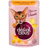 Delickcious - Дополнительный консервированный корм Хлопья с кроликом и тропическими фруктами в сливочном соусе для взрослых котов (80 г) в E-ZOO