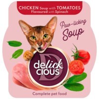 Delickcious - Полнорационный влажный корм Суп из курицы с томатами и шпинатом для взрослых котов (80 г) в E-ZOO