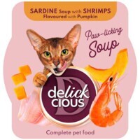 Delickcious - Полнорационный влажный корм Суп из сардины с креветками и тыквой для взрослых котов (80 г) в E-ZOO