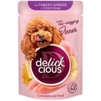 Delickcious - Полнорационный консервированный корм Полоски с индейкой и сыром в крем-супе для взрослых собак (85 г) в E-ZOO