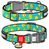 Collar WAUDOG Nylon - Нашийник нейлоновий з малюнком "Смайли на блакитному" і QR паспортом для собак (S (1,5х25-35 см)) в E-ZOO