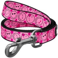 Collar WAUDOG Nylon - Поводок нейлоновый с рисунком "Смайлы на розовом" для собак (М (2х122 см)) в E-ZOO